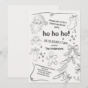 Invitation Fête de Noël à la main noire et blanche