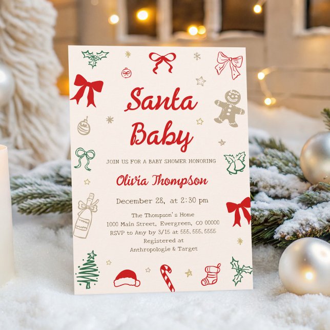 Invitation Fête de Noël à la main Santa Bébé Shower  (Créateur téléchargé)