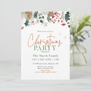 Invitation Fête de Noël à la végétation à l'aquarelle