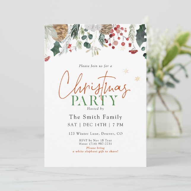 Invitation Fête de Noël à la végétation à l'aquarelle (Debout devant)