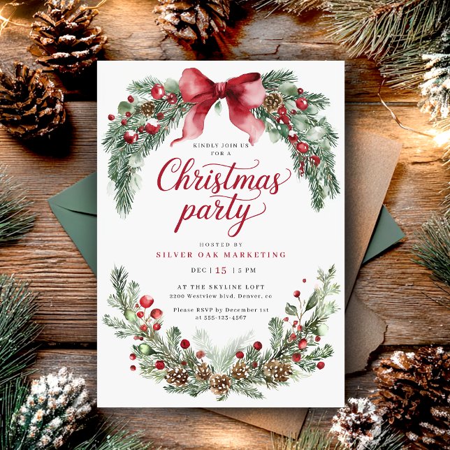 Invitation Fête de Noël à la verdure rustique (Créateur téléchargé)