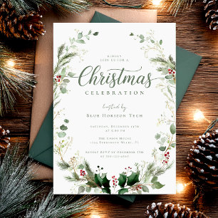 Invitation Fête de Noël à l'aquarelle botanique