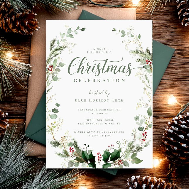 Invitation Fête de Noël à l'aquarelle botanique (Créateur téléchargé)