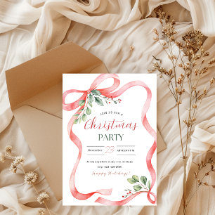 Invitation Fête de Noël à l'aquarelle rouge et verte