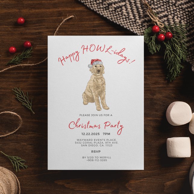 Invitation Fête de Noël à l'aquarelle Santa Golden Doodle (Créateur téléchargé)