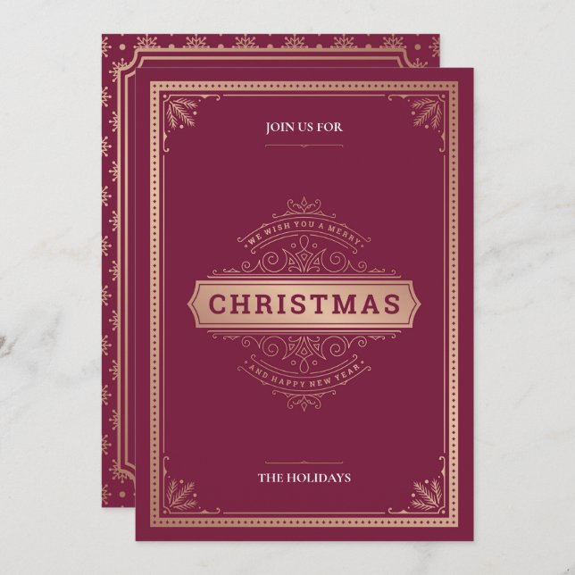 Invitation Fête de Noël à l'élégante Red Vintage (Devant / Derrière)