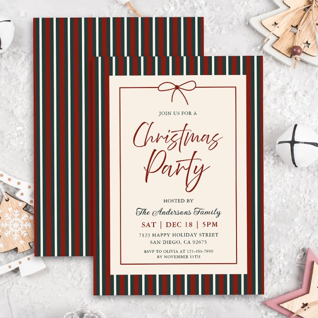 Invitation Fête de Noël à rayures rouges et vertes (Créateur téléchargé)