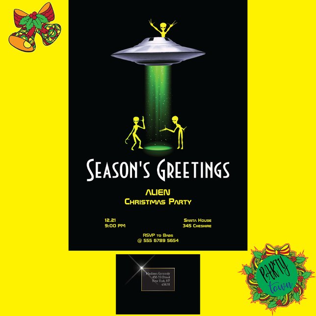 Invitation Fête de Noël Alien UFO 👽 drôle Espace extra-atmos (Créateur téléchargé)