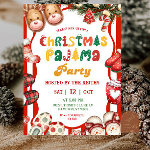 Invitation Fête de Noël amusante et rétro en pyjama