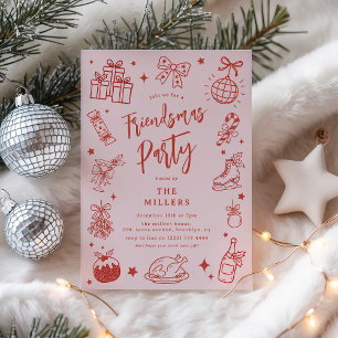 Invitation Fête de Noël Amusante Friendsmas Doodle
