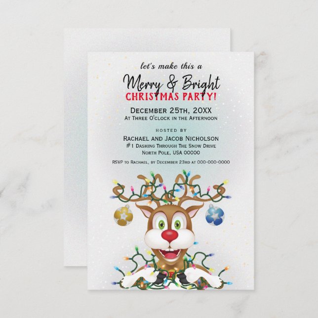 Invitation Fête de Noël amusante Reindeer (Devant / Derrière)