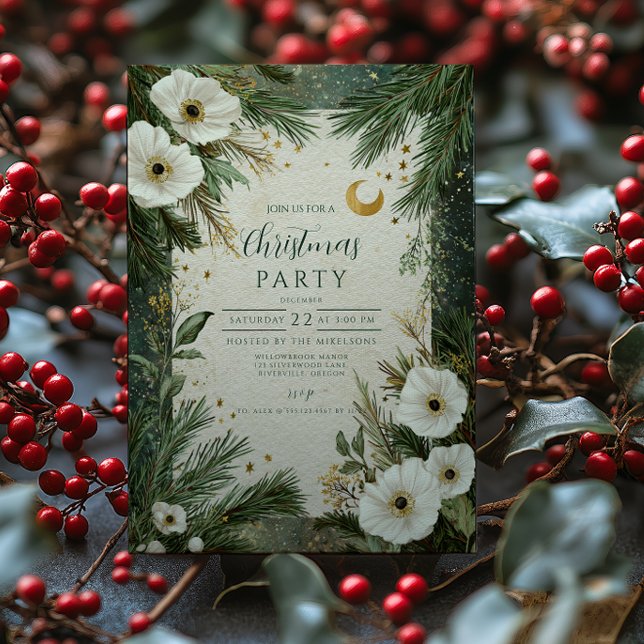 Invitation Fête de Noël Anémone Blanche d'Hiver (Créateur téléchargé)