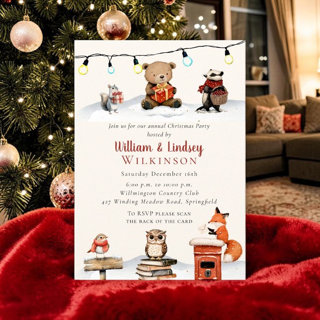 Invitation Fête de Noël Animaux de la Forêt Enchantés  (Créateur téléchargé)