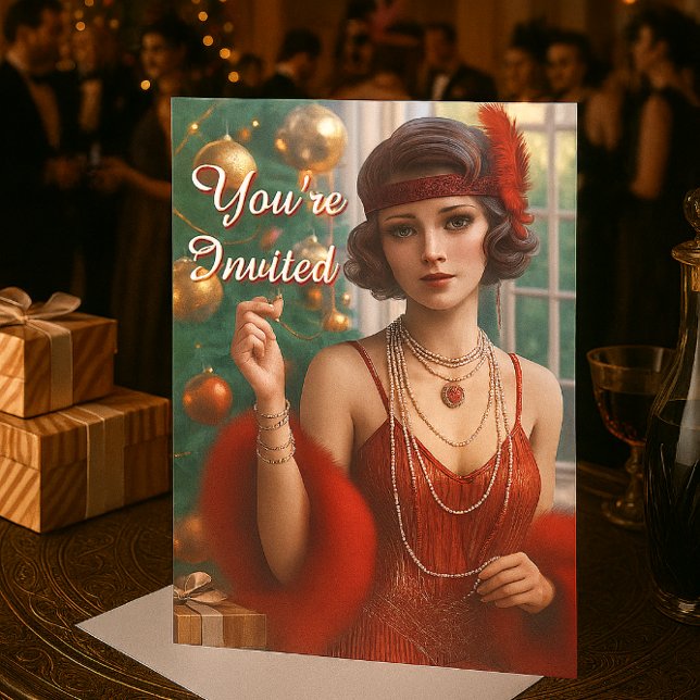 Invitation Fête de Noël années 20 Flapper Holiday  (Vintage Retro Gatsby Christmas Party Invitation )