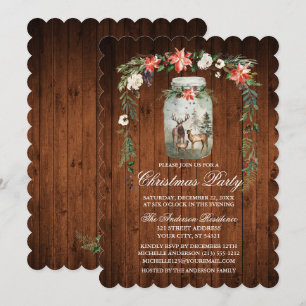 Invitation Fête de Noël Aquarelle Floral Bois Mason Jar