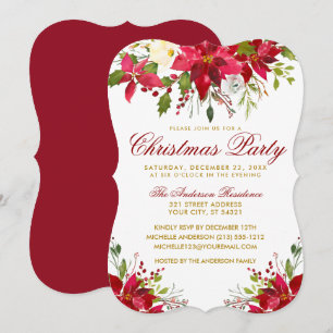 Invitation Fête de Noël Aquarelle rouge Floral Poinsettia