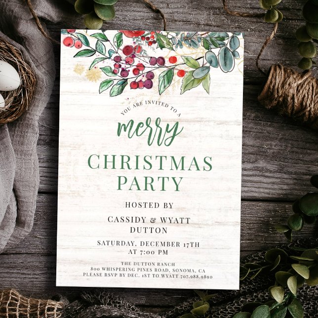 Invitation Fête de Noël aquarelle rustique (Créateur téléchargé)
