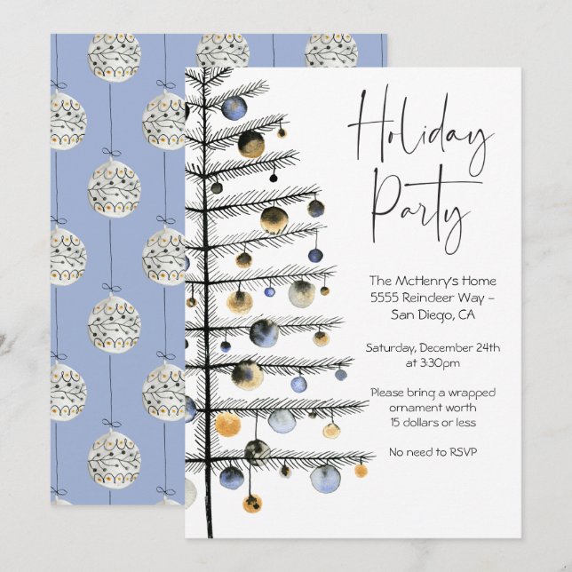 Invitation Fête de Noël Arbre (Devant / Derrière)