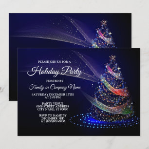 Invitation Fête de Noël Arbre coloré Marine Bleu Rustique