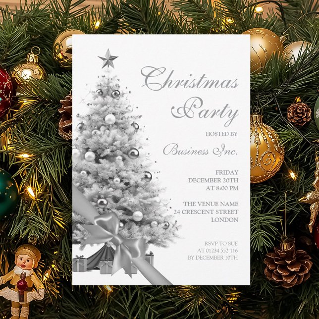 Invitation Fête de Noël Arbre d'Argent d'Entreprise (Corporate Silver Christmas Tree Holiday Party Invitation)