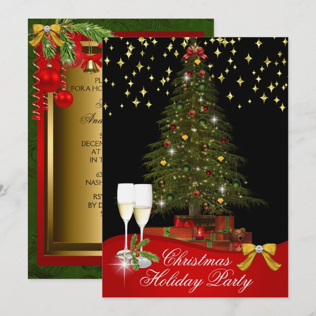 Invitation Fête de Noël Arbre de Noël (Devant / Derrière)