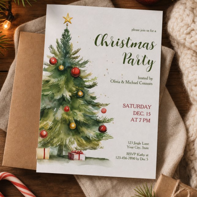 Invitation Fête de Noël arbre de Noël aquarelle (Créateur téléchargé)