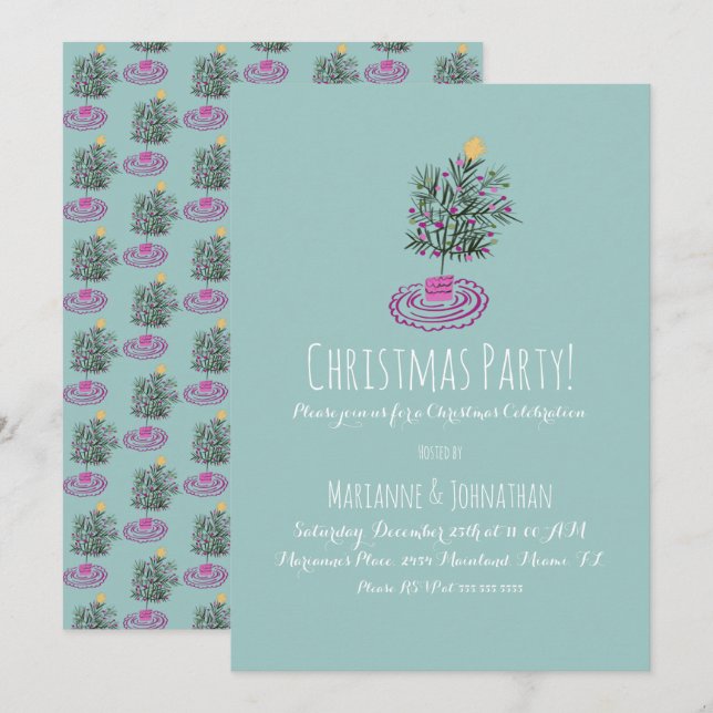 Invitation Fête de Noël  Arbre de Noël Dessiné à la Main Dood (Devant / Derrière)