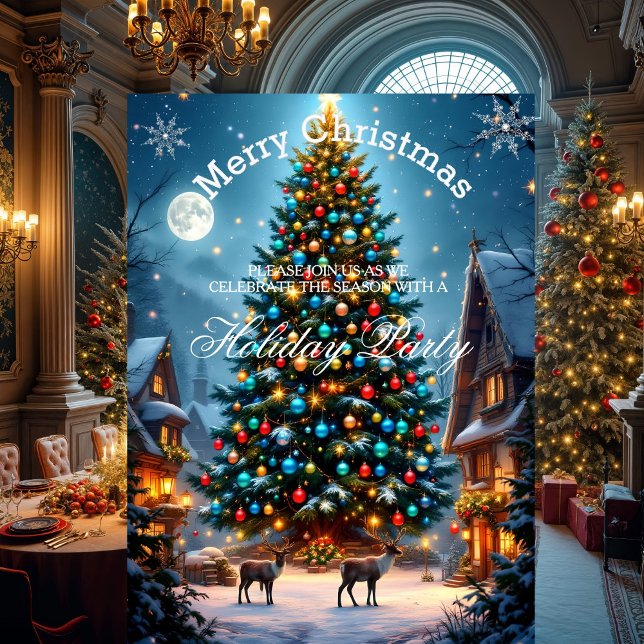 Invitation Fête de Noël Arbre d'hiver Rennes d'hiver Neige (Créateur téléchargé)