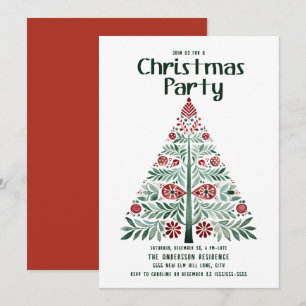 Invitation Fête de Noël arbre vert rouge scandinave nordique