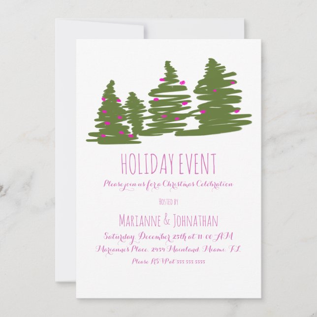Invitation Fête de Noël Arbres de Noël Dessinés à la Main Doo (Devant)