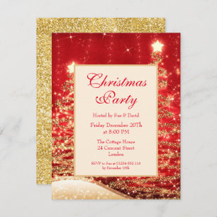 Invitation Fête de Noël Arbres pétillants Rouge avec Parties