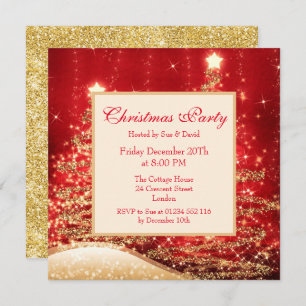 Invitation Fête de Noël Arbres pétillants Rouge avec Parties