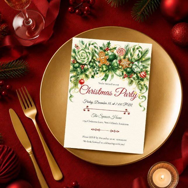 Invitation Fête de Noël au bonbon fantaisiste (Créateur téléchargé)