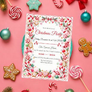 Invitation Fête de Noël au bonbon rose