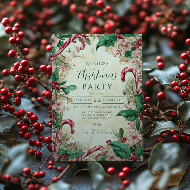 Invitation Fête de Noël au bonbon rustique (Créateur téléchargé)