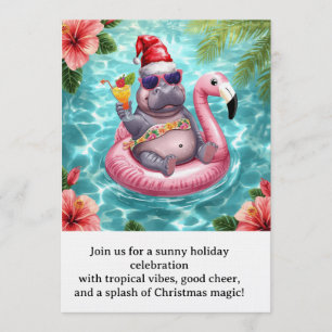 Invitation Fête de Noël au bord de la piscine Hippopotame mi