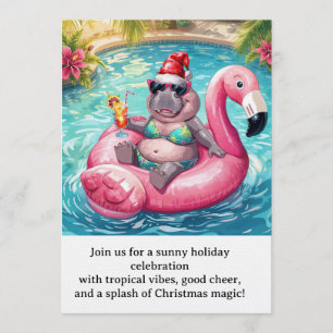 Invitation Fête de Noël au bord de la piscine Hippopotame mi