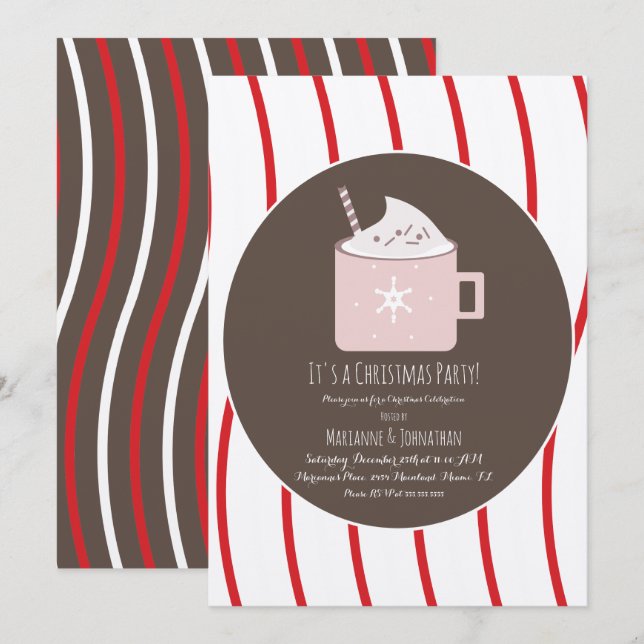 Invitation Fête de Noël au cacao chaud avec canne de Kraft (Devant / Derrière)