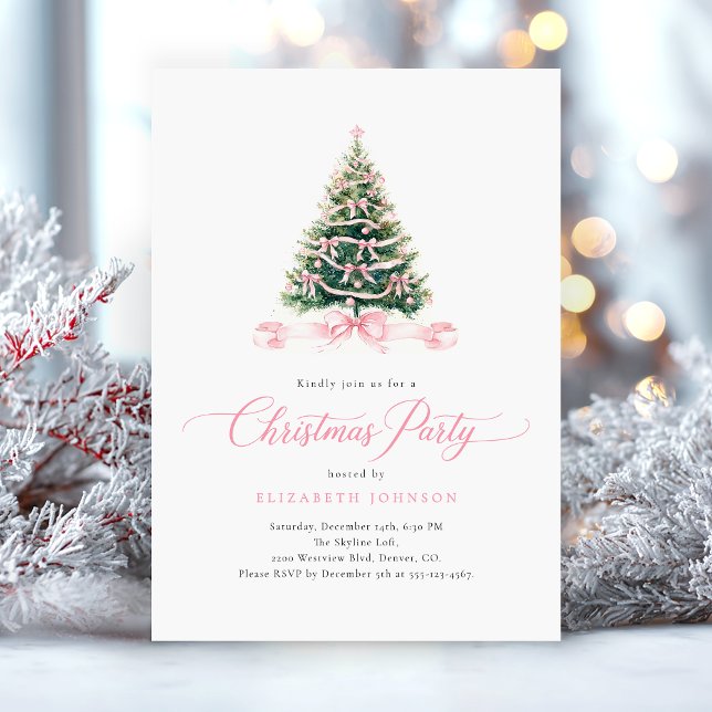 Invitation Fête de Noël au dîner rose (Créateur téléchargé)