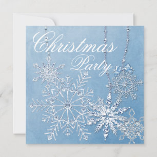 Invitation Fête de Noël au flocon de neige bleu