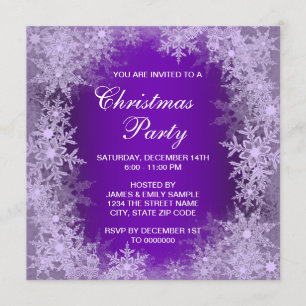 Invitation Fête de Noël au flocon de neige violet élégant