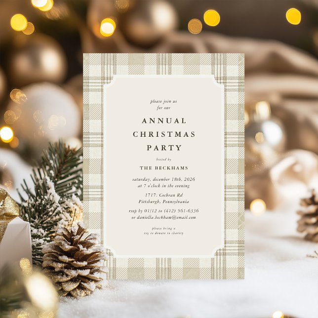 Invitation Fête de Noël au Gingham Beige Clair (Créateur téléchargé)