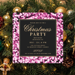Invitation Fête de Noël au glamour rose vif Lumières de fêtes