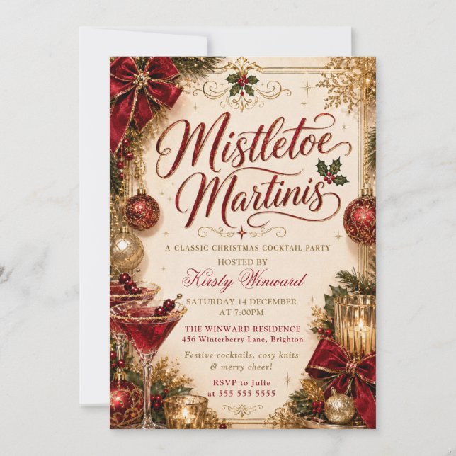Invitation Fête de Noël au gui et aux martinis (Devant)