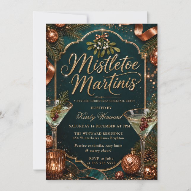 Invitation Fête de Noël au gui et aux martinis (Devant)