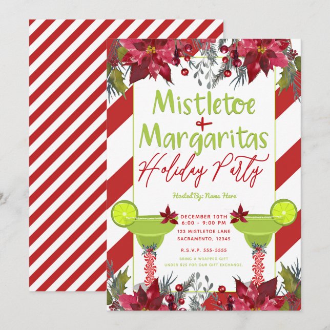 Invitation Fête de Noël au Gui et Margaritas Fiesta (Devant / Derrière)