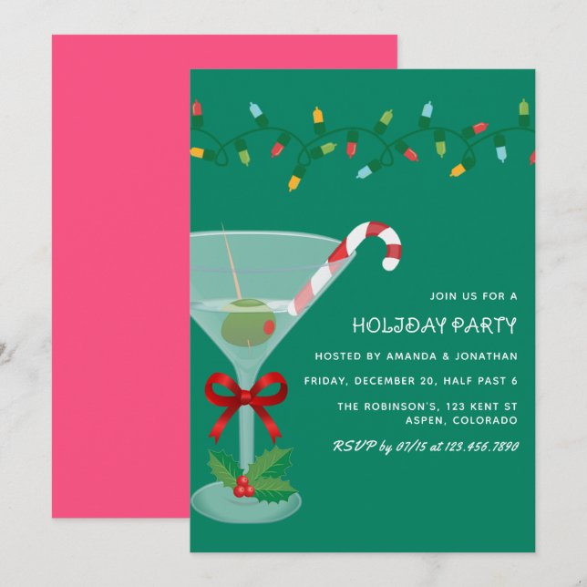 Invitation Fête de Noël au Gui Pop Cocktail (Devant / Derrière)