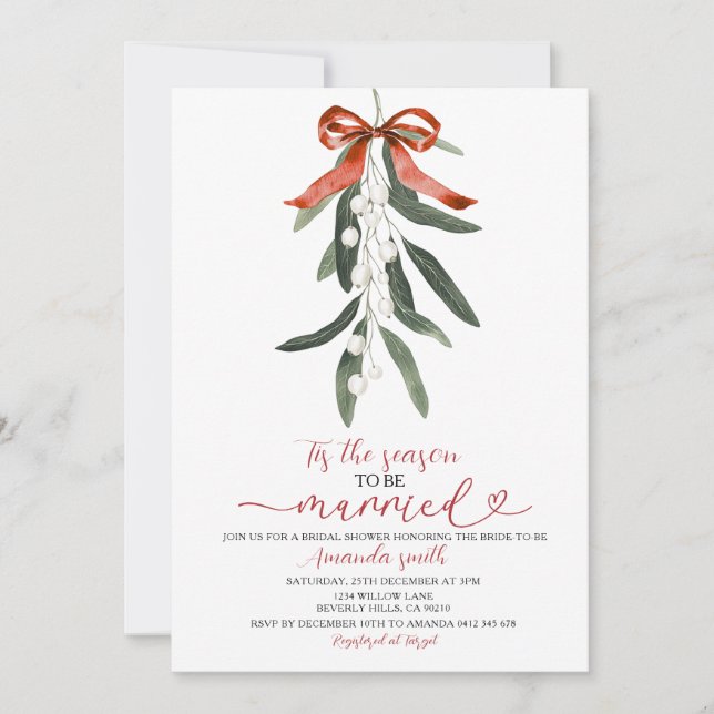 Invitation Fête de Noël au gui pour la mariée (Devant)