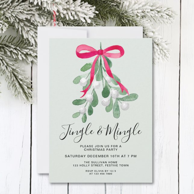 Invitation Fête de Noël au gui vert Jingle And Mingle  (Créateur téléchargé)