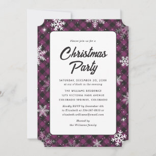 Invitation Fête de Noël au motif carreau buffle violet flocon